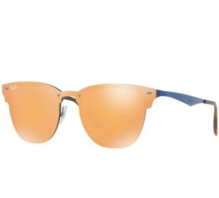 Ray-Ban RB3576N-9037/7J Blaze Clubmaster Blue Square Dark Orange Mirror Lens Sunglasses