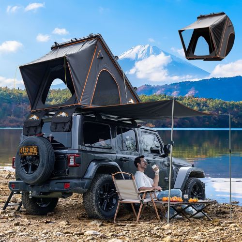 Explorer Pro Rooftop Tent Hard Shell with USB Outlet, Side Awning, Replaceable Netting Curtain&Luggage Racks for 4 Season Camping Explorer Pro Rooftop Tent Hard Shell with USB Outlet, Side Awning, Replaceable Netting Curtain&Luggage Racks for 4 Season Camping