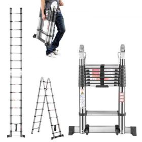 Telescoping Ladder A-Frame Stainless Steel Extension Step 16.5ft Portable Ladder