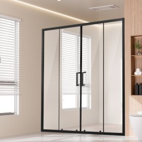 Semi-frameless Double Sliding Shower Door 1/4 in SGCC Tempered Glass Matte Black