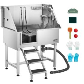 38" Dog Grooming Bath Tub Stainless Steel w/ Stairs Faucet Left Door