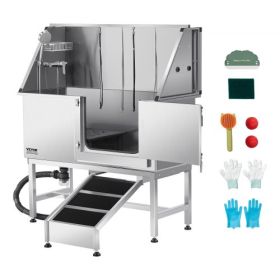 50 Inch Dog Grooming Bath Tub Stainless Steel w Ramp Water Filter