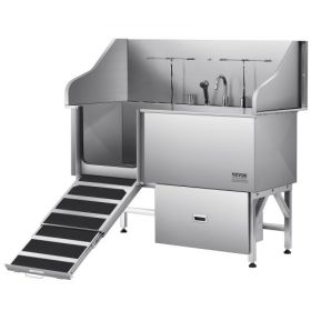 61 Inch Dog Grooming Bath Tub Stainless Steel w Ramp Water Filter Left