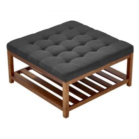 Large Square Ottoman Coffee Table 400 LBS Upholstered Tufted Linen Ottoman
