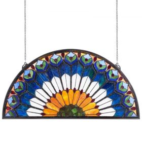 Stained Glass Tiffany Style Hanging Window Panel with Chain 36 x 18 Inches