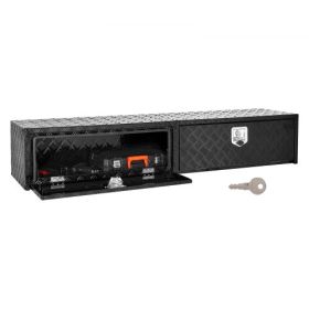 Truck Tool Box Black Aluminum Tread Toolbox 72 x 13 x 16 Inch with Drop Doors