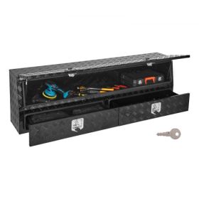 Contractor Truck Tool Box Black Aluminum 72 x 21 x 13 in with Lower Drawers Door
