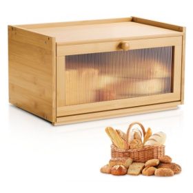 Bread Box for Kitchen Counter Large Capacity Bamboo Storage Container Natural
