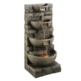 Outdoor Water Fountain 4-Tier Yard Fountain 35.63 in Block Stack Style