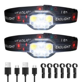 VEVOR 2 Pack Headlamps Lightweight LED Rechargeable Headlight 12 Lighting Modes