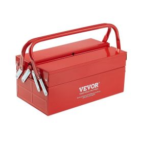 Tool Box 14-inch 2-Tier 3-Tray Folding Cantilever Toolbox with Handle Red