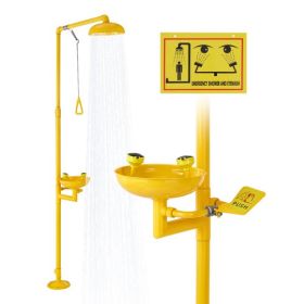 Emergency Shower Eye Wash Station Combination OSHA-Approved Eyewash Unit Yellow