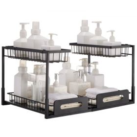 2-Tier 10.7"W x 14.2"D Pull Out Cabinet Under Sink Organizer Drawer Basket 2PCS,25.5"Wx15.5"Dx13"H Install Size for Cabinet