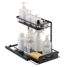 2-Tier 10.7"W x 14.2"D Pull Out Cabinet Under Sink Organizer 10.7"x14.2" Drawer Basket, 12.5"Wx15.5"Dx13"H Install Size for Cabinet