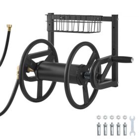 Wall Mounted Garden Hose Reel 125ft 5/8 in Hose Holder Brass Fitting & Basket