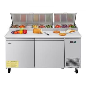 Commercial Refrigerated Pizza Prep Table Stainless Steel Fridge Double Door
