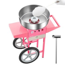 Commercial Cotton Candy Machine with Cart Sugar Floss Maker 1000W for Party Pink