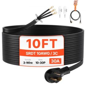 10 ft Dryer Power Cord 3-Prong NEMA 10-30P Dryer Cord w/ Eyelet Connectors