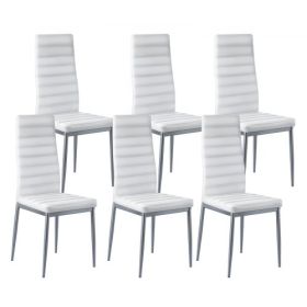 Set of 6 Dining Chairs Modern Leather Kitchen Side Chair Back Metal Legs White