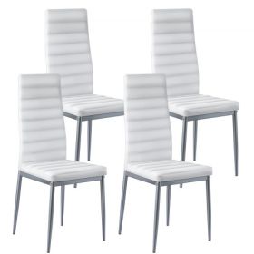 Set of 4 Dining Chairs Modern Leather Kitchen Side Chair Back Metal Legs White