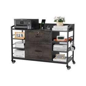2 Drawers Metal File Cabinet with 6 Open Shelves and Power Strip Gray