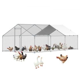 Metal Chicken Coop 9.8x19.6x6.5 ft Walk-in Chicken Run with Cover Spire Roof
