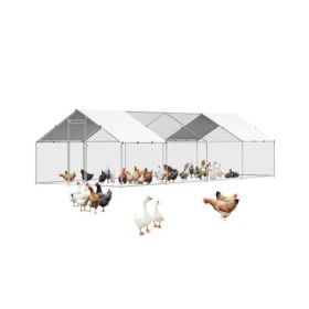 Metal Chicken Coop 9.8x26.2x6.5 ft Walk-in Chicken Run with Cover Spire Roof