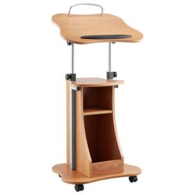 Podium Stand 43 in Wooden Lectern with Lockable Wheels Storage Height Adjustable