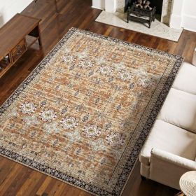 Large Area Rug 7.5x9.5 ft Anti-Skid Tear-Resistant Floor Mat Vintage Brown Green