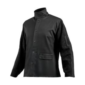 Flame-Resistant Welding Jacket L Size Heavy Duty Cowhide Leather & 9oz FR Cotton