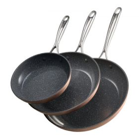 3 Piece Frying Pan Aluminum Skillet Set 8 10 12 in Handle Pre-Seasoned Grey