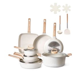 19 Piece Pots and Pans Set Granite Nonstick Kitchen Cookware Induction White