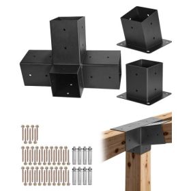 4x4 Inch Pergola Bracket Kit Inner 3.5x3.5 4-Way Slanted Brackets DIY Post