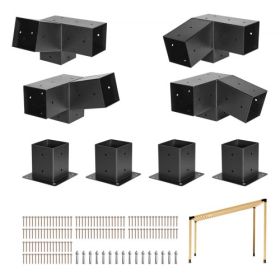 4x4 Inch Pergola Bracket Kit Inner 3.5x3.5 3-Way Slanted Brackets with Bases