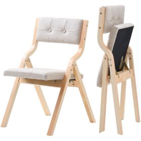 Wooden Folding Chairs with Padded Cushion and Wooden Frame Beige Set of 2