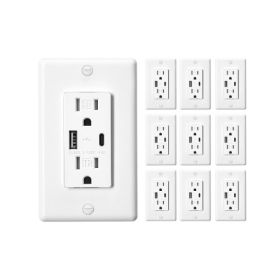 VEVOR 10 PCS USB Outlet 24 W 15A Wall Electrical Outlet with 1 Type C & 1 Type A Ports
