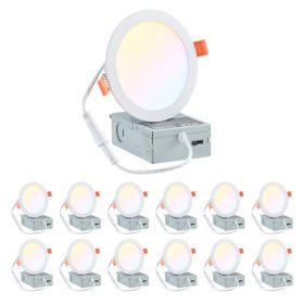 VEVOR 12 Pack 6 Inch 5CCT LED Recessed Ceiling Light with Junction Box 2700K-5000K,Recessed Lighting