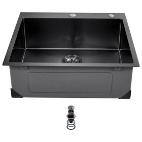 25" Kitchen Sink Top Mount Single Bowl Drop-In Basin Stainless Steel Black