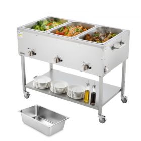 3-Pan Commercial Propane Steam Table Food Warmer with 3 Temp Control Knobs