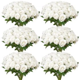 120 Pcs White Roses Artificial Flowers Realistic Bouquet for Xmas Home Decor