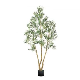 7FT Artificial Olive Tree Tall Fake Plant with Black Pot for Home Office Use