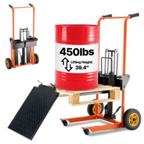 VEVOR Material Lift Winch Stacker 450 lbs Pallet Truck Dolly 39.4-inch Lift