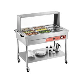 9 x 1/3 Pans Commercial Food Warmer Steam Table with Undershelf and Shield