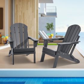 VEVOR Adirondack Chair Plastic Set of 2 All-Weather Folding Fire Pit Gray
