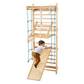 VEVOR Swedish Ladder Wall Gym 8 in 1 Wooden Indoor Playground Climbing Ladder