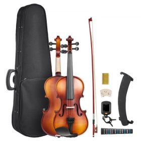 Violin 1/4 Size Fiddle Set Solidwood for Beginners with Case Rosin Brown