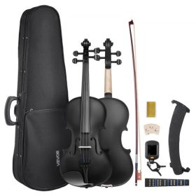 Violin 4/4 Size Fiddle Set Solidwood for Beginners with Case Rosin Black