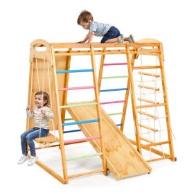 VEVOR Indoor Playground Jungle Gym 7-in-1 Wooden Indoor Playground for Kids
