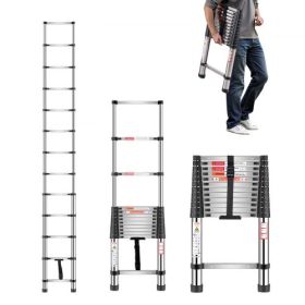 Telescoping Ladder Stainless Steel Extension Step 12.5 ft Portable Ladders
