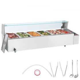 VEVOR 6-Pan Commercial Electric Food Warmer Countertop Buffet 6*8Qt with Glass Shield